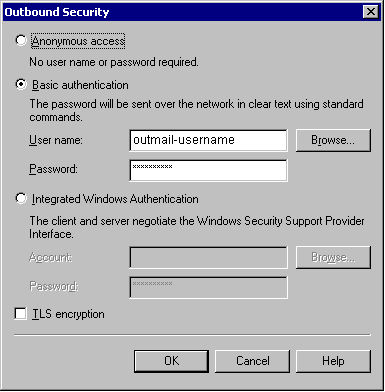 Exchange Outbound Security Settings for Exchange 2000