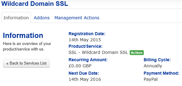 Details of your wildcard Domain SSL