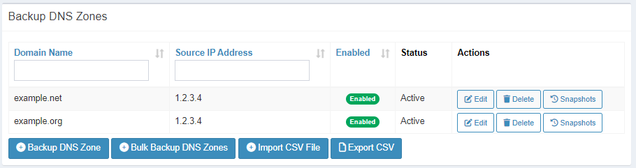 BackupDNS list of zones