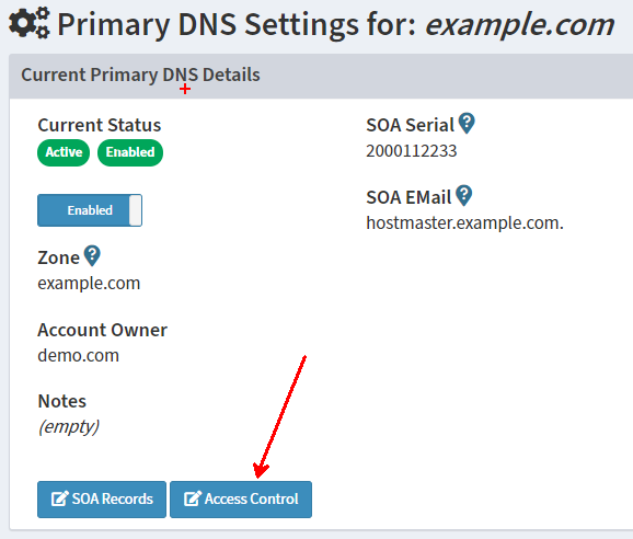 My-Engine portal - masterdns access control button