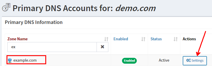 My-Engine portal - MasterDNS (Primary DNS) zone settings