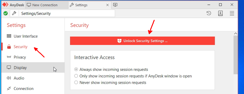 anydesk win10 settings unlock