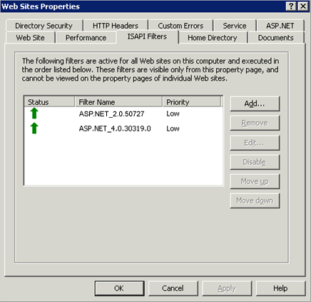 IIS Admin - ISAPI Filters, adding .Net v2 filter for MS CRM V4.0 Installation