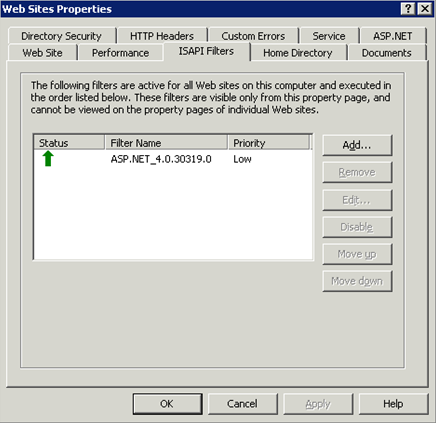 IIS Admin - ISAPI Filters