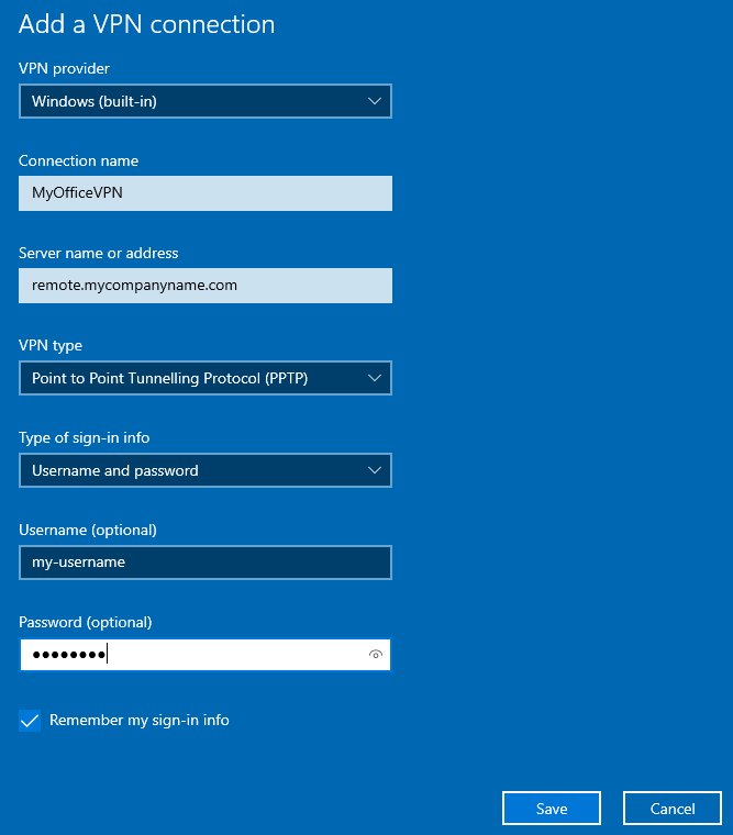 vpn w10 settings add vpn