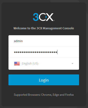 3CX Management Console - Login Screen