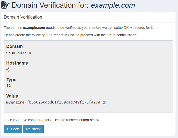 outmail new dkim record domain verify