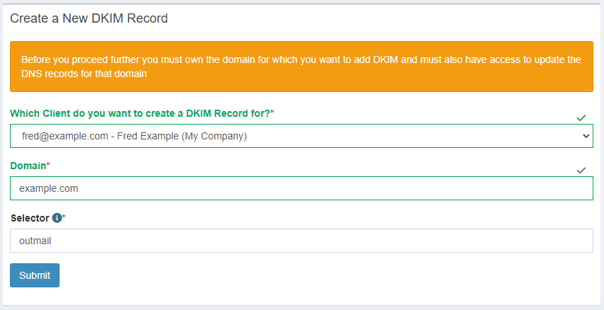 outmail create a new dkim record step1