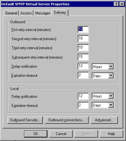 Exchange Default SMTP Virtual Server Settings