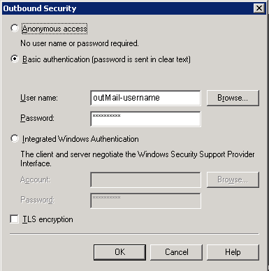 Exchange Outbound Security Settings