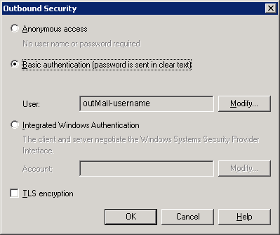Exchange Outbound Security Settings
