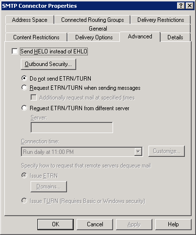 Exchange SMTP Connector Properties