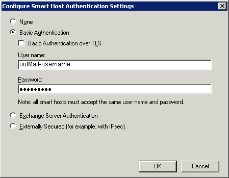 Exchange Smart Host Authentication Settings