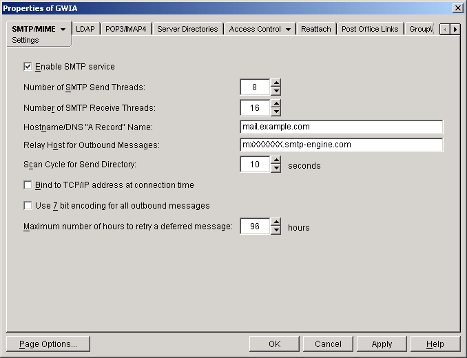 Novell GroupWise GWIA SMTP Properties