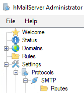 hmailserver Menu settings->protocols->smtp routes