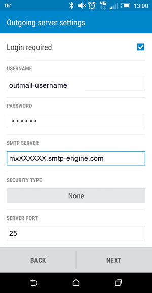 HTC Android - Outbound SMTP Settings