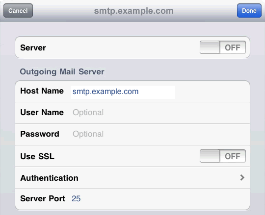 Apple iPad - Turn off primary SMTP server