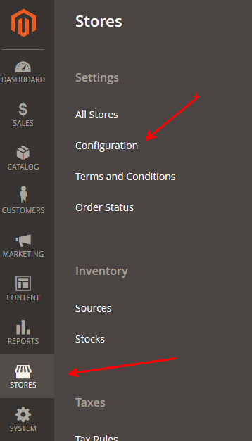 Magento Store Configuration Menu