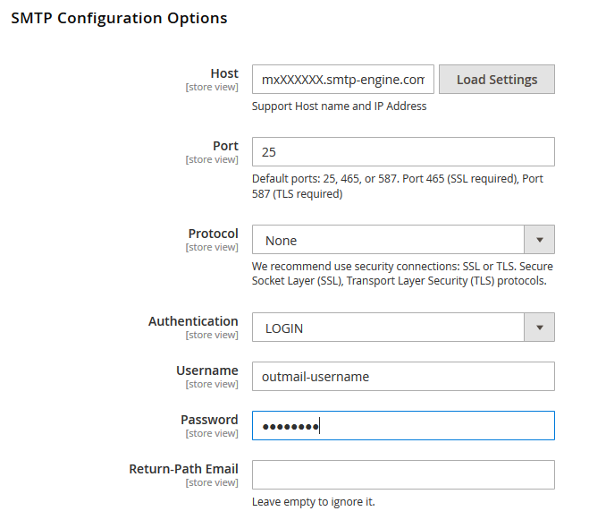 Magento MagePlaza SMTP Extension settings - with outMail