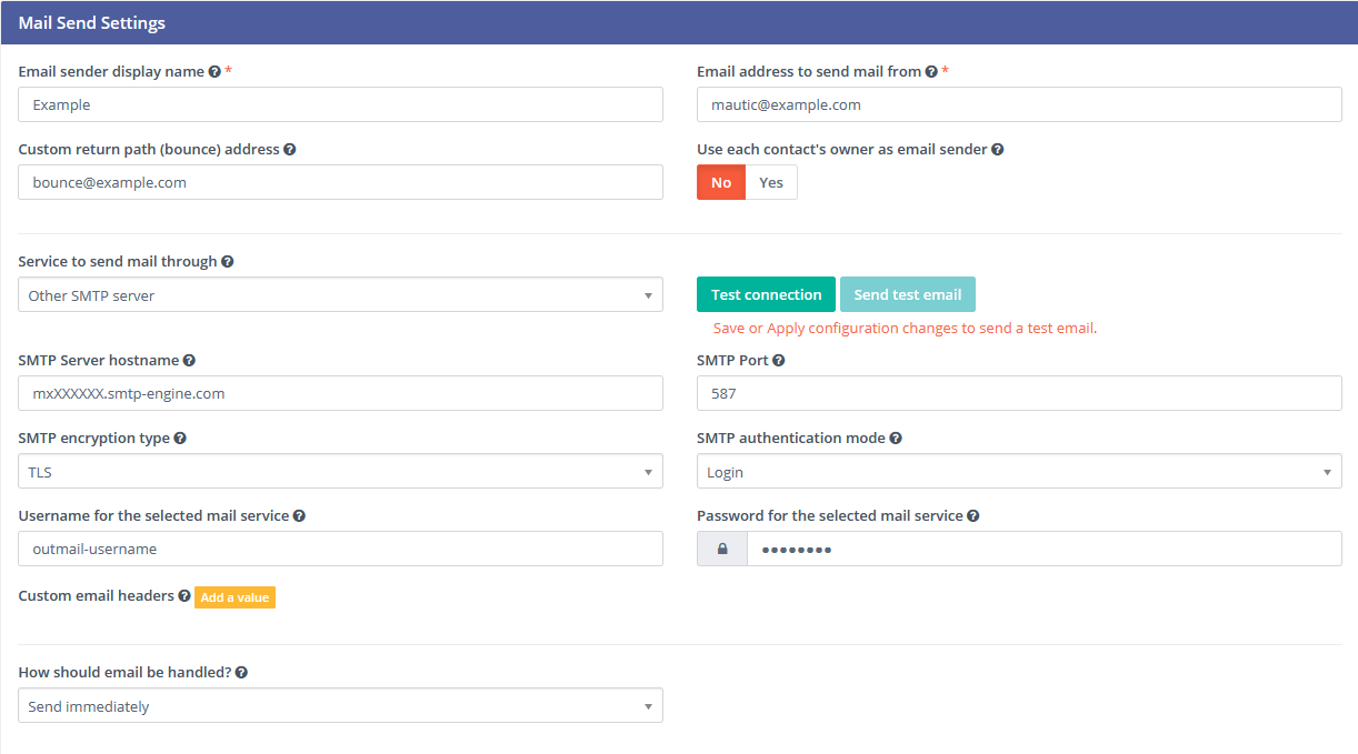 Mautic Mail Send Settings - Other SMTP server