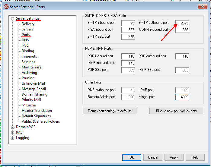 mdaemon change smtp port