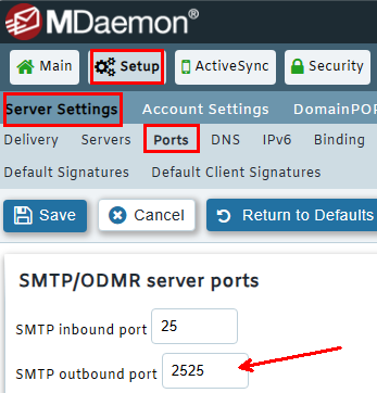 mdaemon change smtp port