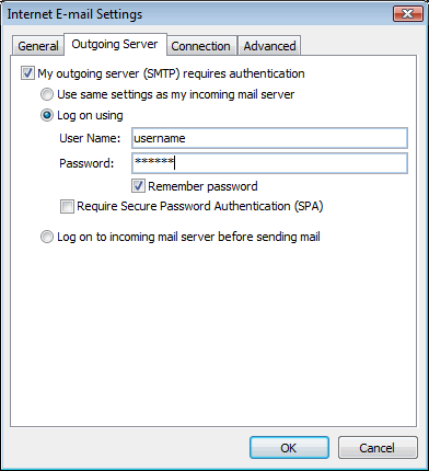 Change Outlook Outgoing Server Settings