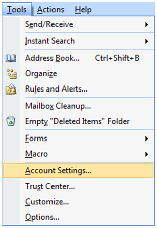 Outlook Account Settings