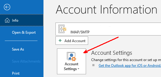 Outlook 2019 Account Settings Menu