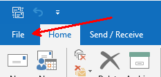Outlook 2019 File Menu