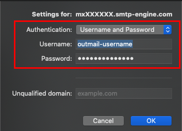 Outlook 365 for Mac - SMTP Username and Password Settings