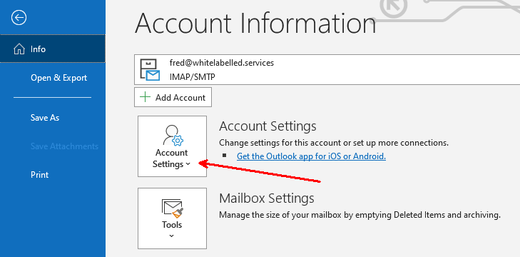 Outlook 365 Account Settings Menu