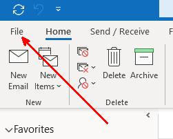 Outlook 365 File Menu