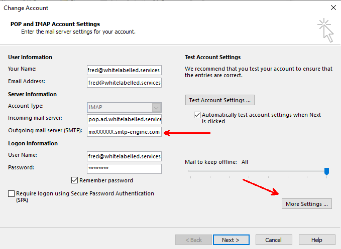 Outlook 365 - Change SMTP Server Settings
