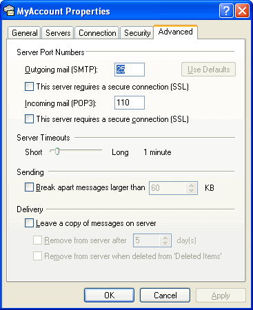 Microsoft Outlook Express Advanced Settings