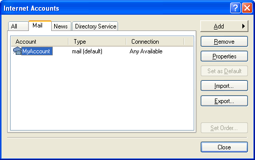Microsoft Outlook Express Internet Accounts