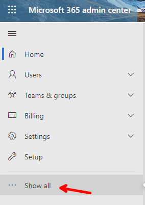 Microsoft 365 Admin Center Menu