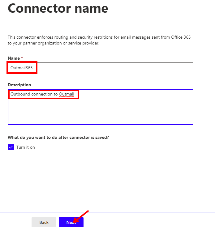 Microsoft 365 Exchange, Send Connector Name