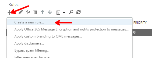 Microsoft 365 Exhange Mail Flow, Create a new rule