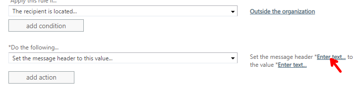 Microsoft 365 Exhange Mail Flow Rules Enter Header Text Menu