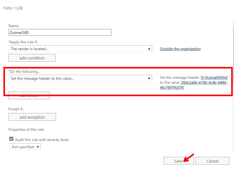 Microsoft 365 Exhange Mail Flow Save new rule