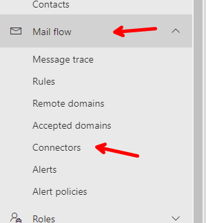Microsoft 365 exhange menu, select the mail flow menu, then Connectors option