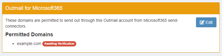 outMail Settings domain awaiting verification