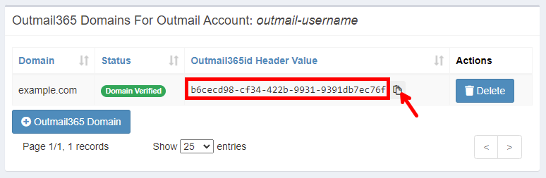 outMail Settings, outmail365 header value