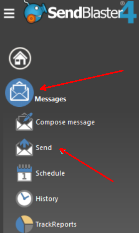 SendBlaster -> Main Menu -> Messages -> Send
