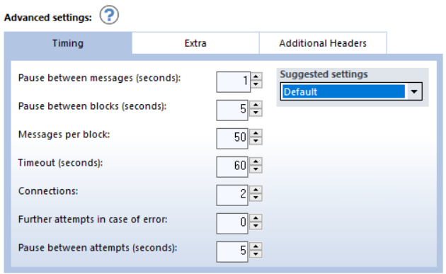 SendBlaster -> SMTP Advanced Settings & Rate Limits