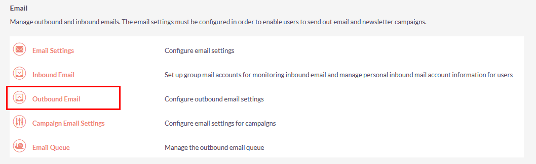 SuiteCRM - Admin EMail Settings