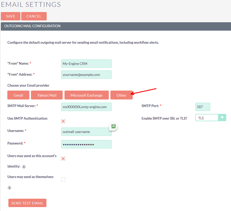 SuiteCRM - Outgoing Email SMTP Server Settings