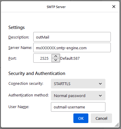 Mozilla Thunderbird SMTP Server Settings