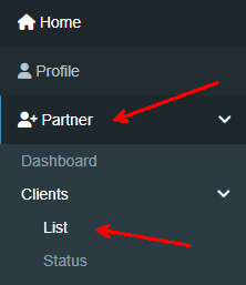 partner portal clients list menu